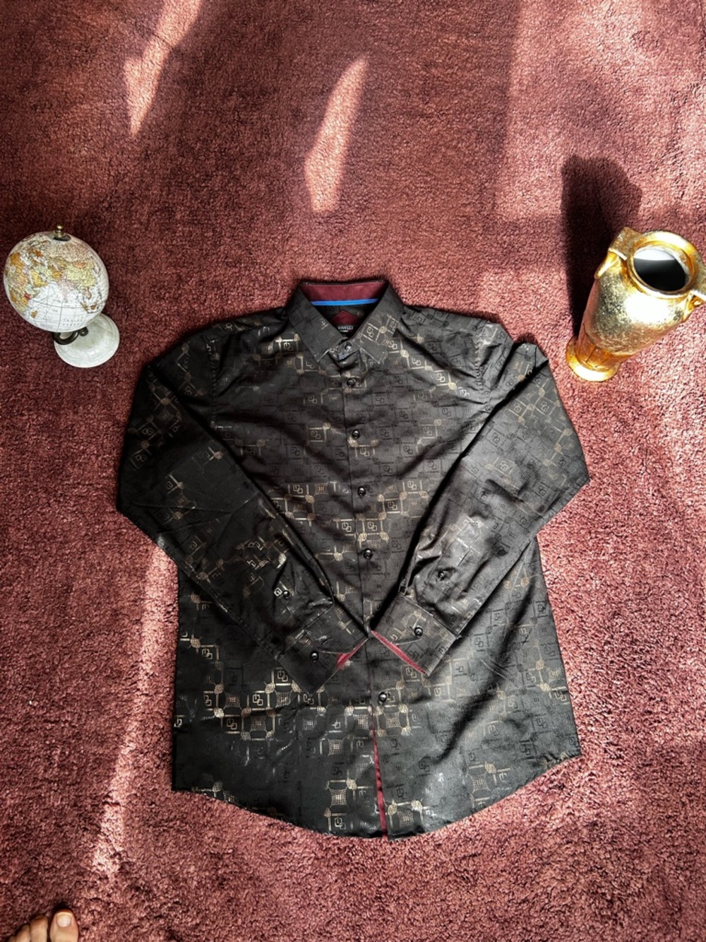 Men's Black Patterned Long-Sleeve Shirt